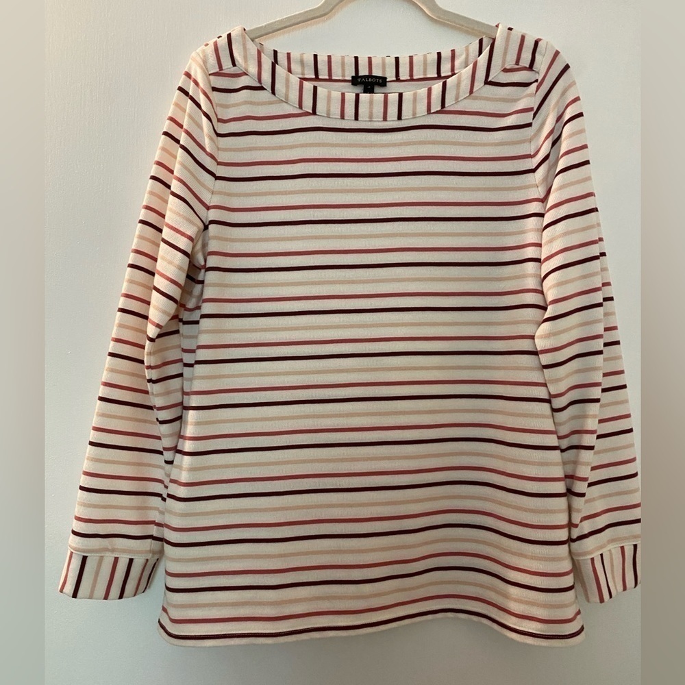 Talbots bateau pullover top. Size Large.  Long sleeves. White with stripes. - Picture 3 of 10